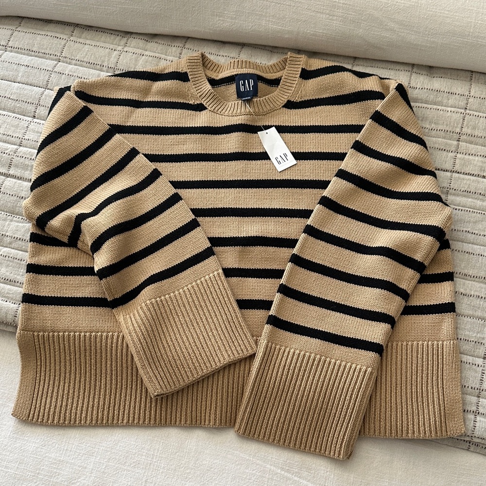 GAP Beige and Black Striped Knit Sweater